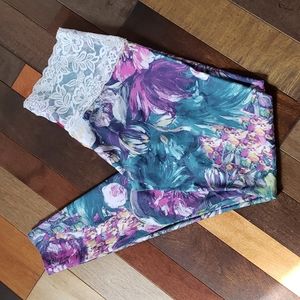 Made in Canada Floral Yoga Pants with lace detail
